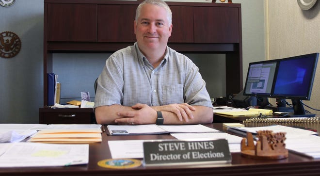 Steve Hines started his new job as the Lenoir County Director of Elections on Monday with a perfectly clean desk. But on Tuesday, Jan. 7, Hines sat down to a busy desk with The Free Press at the Board of Elections office to discuss his new role. [Brandon Davis/Kinston Free Press]