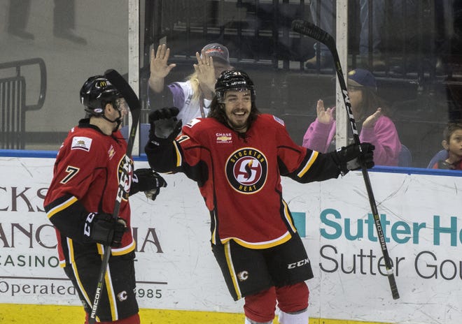 Stockton Heat forward Ryan Lomberg Lomberg returned to the ice for the first time since Nov. 30 when he suffered a lower-body injury, and he helped his team beat the Bakersfield Condors. [CLIFFORD OTO/RECORD FILE 2018]