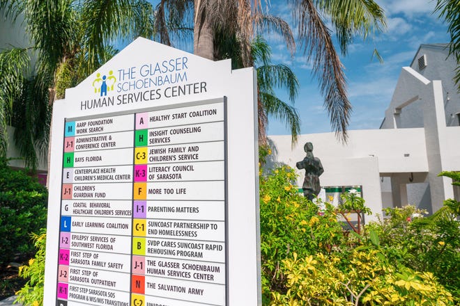 The directory of the Glasser/Schoenbaum Human Services Center in Sarasota. The campus houses over 20 nonprofit health and human services agencies that help low-income and at-risk adults, children and families. [PROVIDED BY THE GLASSER/SCHOENBAUM HUMAN SERVICES CENTER]