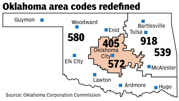 Oklahoma Area Code Map Area Codes: The 405 Becoming The 405/572