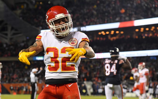 Kansas City strong safety Tyrann Mathieu reacts earlier this season during the second half of a game against the Chicago Bears at Soldier Field in Chicago. [Mike Dinovo/USA TODAY Sports]