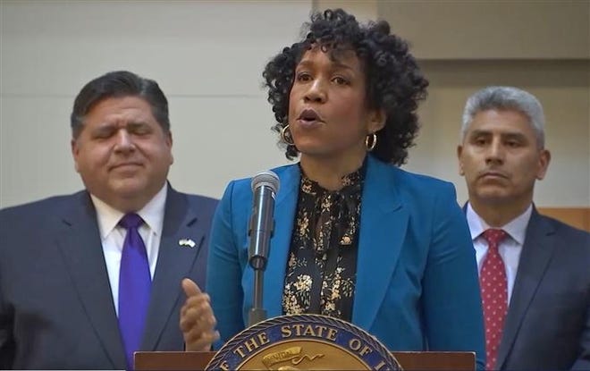 Lt. Gov. Juliana Stratton speaks at Kennedy-King College in Chicago Thursday about criminal justice reforms the governor's administration will champion during the 2020 legislative session. [Photo via Illinois.gov]