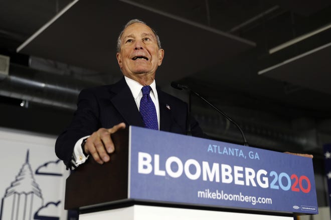Democratic Presidential candidate and former New York City Mayor Michael Bloomberg speaksduring a rally Friday, Jan. 10, 2020, in Atlanta. (AP Photo/John Bazemore)