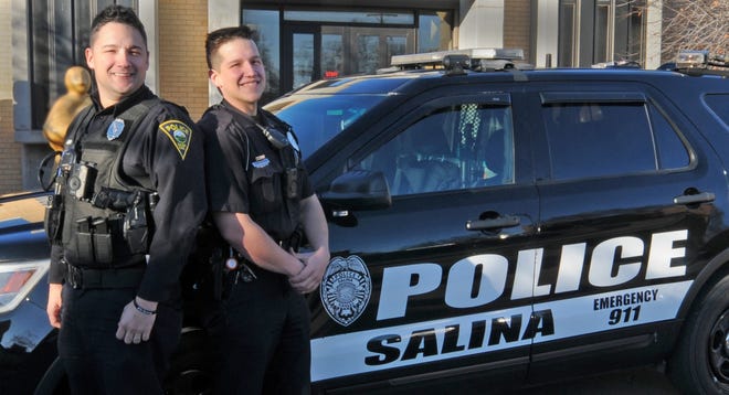 Brothers Randy Constantino and Geno Constantino work on the Salina Police Department and occasionally patrol together to provide safety and security to Salina citizens. Randy as worked for the Salina Police Department for over 9 years and Geno over one year. [AARON ANDERS/SALINA JOURNAL]