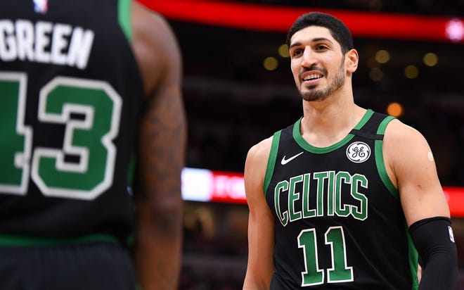 Celtics center Enes Kanter has brought humor and a down-to-earth attitude into the Boston lockerroom, something badly needed after last year's contentious season. [USA TODAY Sports / Mike Dinovo]
