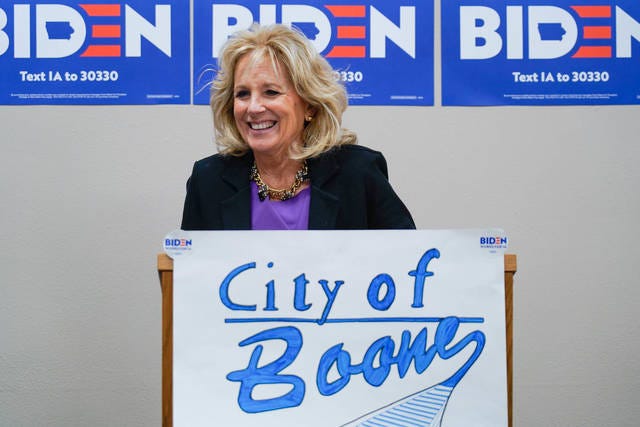 Former second lady, Jill Biden stopped into the Ericson Public Library to talk to a crowd of roughly 15 about why they should vote for her husband, former Vice President Joe Biden, in the Feb. 3 Iowa Caucuses. Photo by Logan Kahler/Boone News-Republican