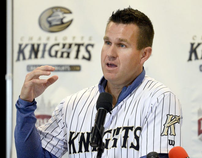 Charlotte Knights manager Wes Helms answers a question during a press conference introducing him as the new manager of the Chicago White Sox Triple-A affiliate, in Charlotte on Tuesday, Jan. 14, 2020. [DAVID T. FOSTER III/CHARLOTTE OBSERVER]