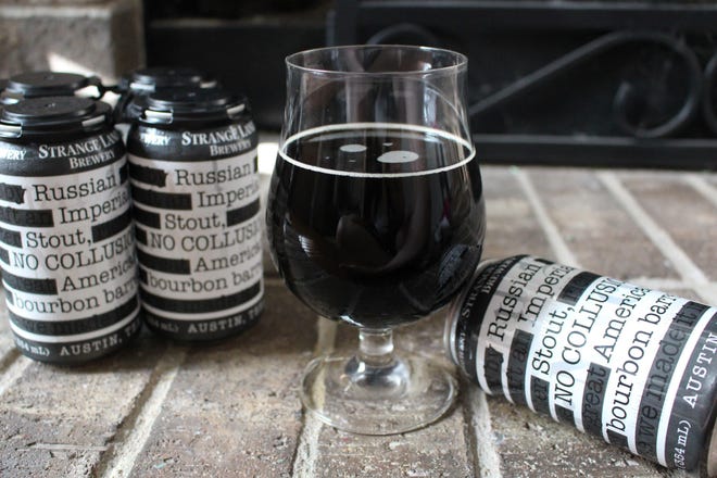 Strange Land Brewery's newest beer, No Collusion, is a Russian imperial stout that has been aged for nine months in American bourbon barrels. The limited cans are expected to go fast. [Arianna Auber / AMERICAN-STATESMAN]