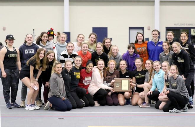 Pictured is the Corning Hawks girls indoor track team. [PHOTO PROVIDED BY SHEILA SUTTON]