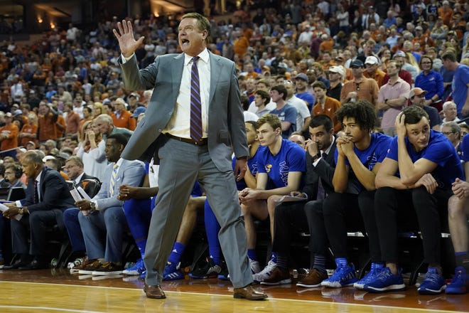 Kansas basketball coach Bill Self says the team's 3-point shooting struggles are "going to catch up" with the No. 6-ranked Jayhawks. KU hit 2 of 10 tries from deep in Saturday's 66-57 victory at Texas. [Scott Wachter/USA TODAY Sports]