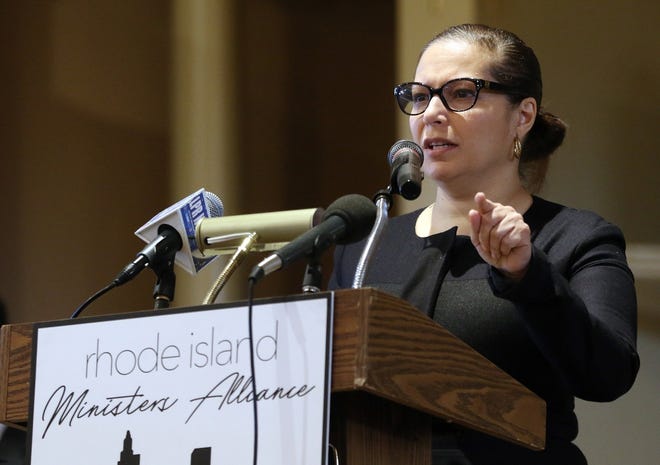 At the annual MLK Jr. Day scholarship breakfast,

state education Commissioner Angélica Infante-Green said, “I come from a place where black and Latino people are one. That’s not the case here,” she said. “That has to end here and now. No more, no more, no more.”[The Providence Journal / Bob Breidenbach]
