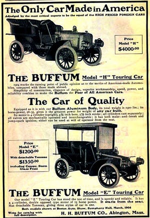Herbert H. Buffum built this 1904 Buffum H Series automobile in Abbington, Massachusetts. It sold for $4,000 which was a hefty price for a luxury car back then. [George Buffum Collection]