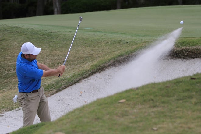 Dan McCarthy is shown hitting out of a bunker during the fourth round on his way to winning the 2019 Savannah Golf Championship at The Landings Club's Deer Creek Course. The 2020 event has added a 5K charity race, the Outrun Hunger Fore Kids Cafe, on March 28. [PHILIP HALL/SAVANNAHNOW.COM FILE PHOTO]