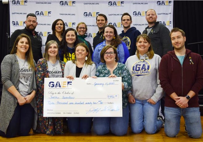 Greencastle-Antrim School District teachers receiving Greencastle-Antrim Education Foundation grants totaling nearly $10,000 include, from left, front: Rebecca Rice, Glory Sterling, Jennifer Faith, Meghan Coker, Jennifer Steck and Ross Winegardner: Back: Brian Baine, Mandy Furnish, Haven Benedict, Jenn Everetts, Dan Barrett, Christine Palmer, Ryan Kaiser and Rob Poole. Not pictured: Andrew Geesaman.