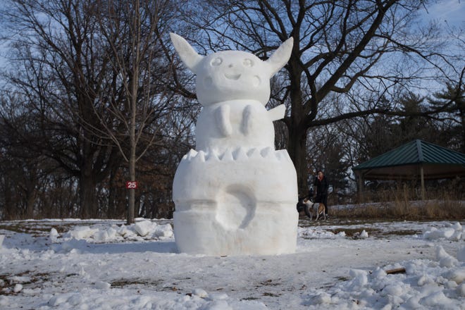 "Pika-Boo!" was one of the characters created at the 32nd Annual Illinois Snow Sculpting Competition at Sinnissippi Park last year. This year's event runs through Saturday. [SCOTT P. YATES/RRSTAR.COM STAFF]