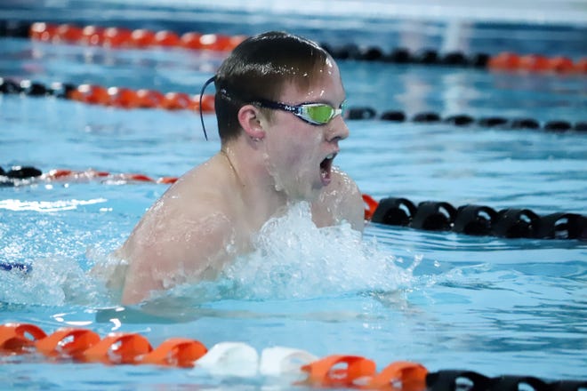 Sault High's Anndrew Innerebner is shown here competing in a swimming and diving meet this season. He is a finalist for the MHSAA Scholar-Athlete Award in Class B. [Courtesy of Shari Robertson]