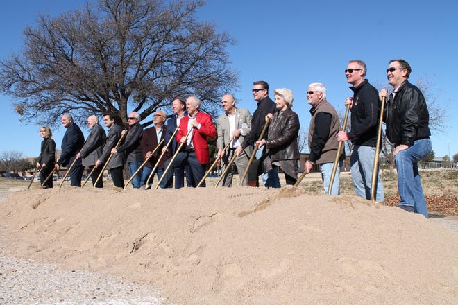 Downtown and community leaders celebrated a groundbreaking for The Regents at 1212, a new graduate student housing complex that will begin construction soon in downtown Lubbock. [Sarah Self-Walbrick/A-J Media]