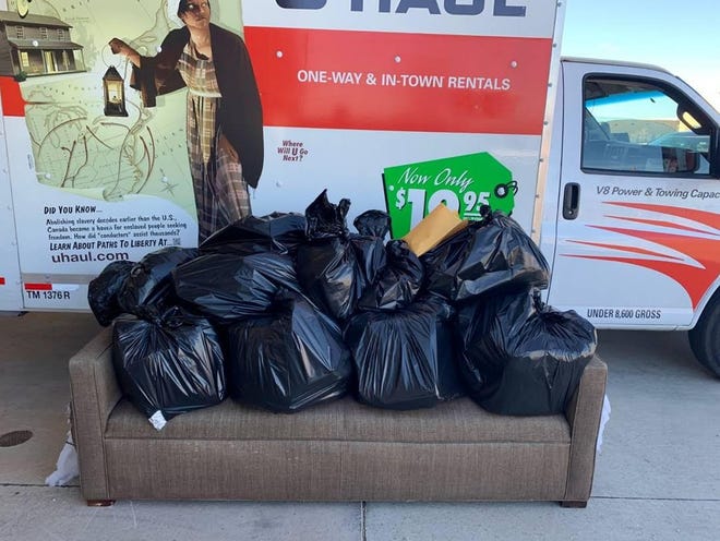 Texas Department of Public Safety investigators reported finding more than 100 pounds of drugs hidden in a couch in a U-Haul vehicle after a traffic stop Friday afternoon on U.S. 84 near Lubbock. [Photo provided by DPS}