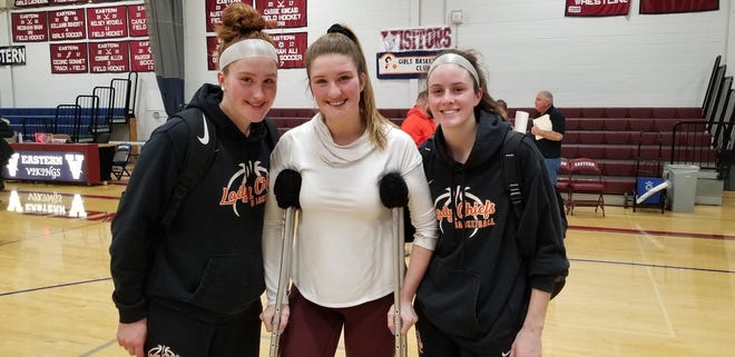 The Therien sisters, from left, Alexa, Isabella and Ava are right at home on the basketball court. [CONTRIBUTED]
