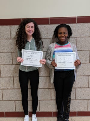 Bridgewater Middle School announced the students of the month for December are Kaelyn Parks, Myrsa Prinston, Harrison Norton and Jenna Haley. Pictured are Parks and Prinston. [Courtesy Photo]