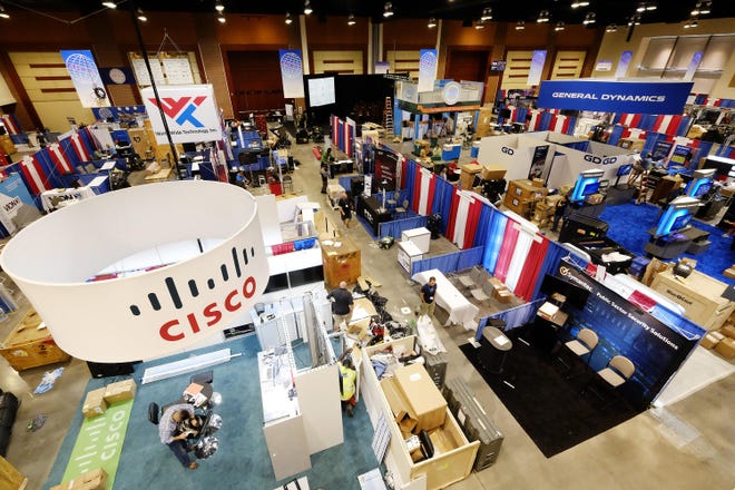 Vendors set up booths at AFCEA International's TechNet trade show at the Augusta Convention Center. The annual show is one of the larger events held at the city-owned convention center. [FILE/THE AUGUSTA CHRONICLE]