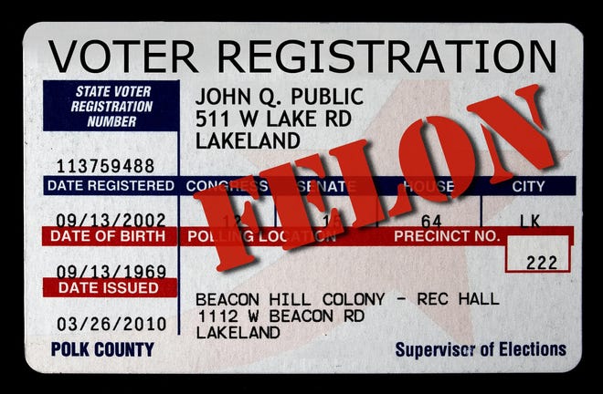 (PHOTO ILLUSTRATION) Voter Registration card for story on convicted felons seeking to have their voting rights restored. June 26, 2012. The Ledger/Michael Wilson