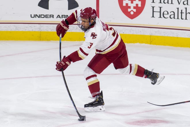 Luke McInnis of Hingham will try to win his first Beanpot when his Boston College Eagles face Boston University in the first round of the tournament on Monday, Feb. 3, 2020. (Courtesy photo/Boston College Athletics)