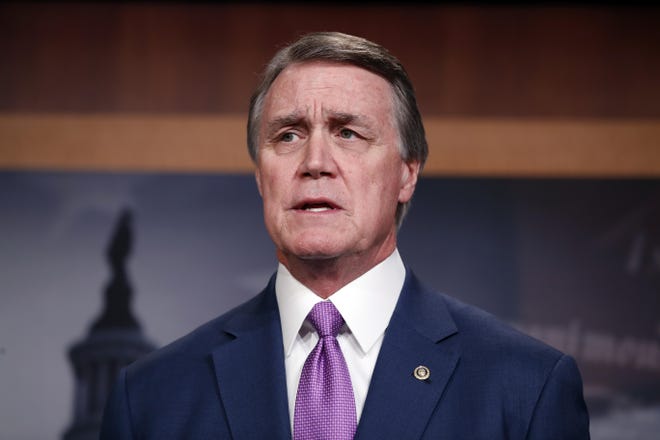 FILE - Sen. David Perdue, R-Ga., speaks during a news conference about an immigration bill on Capitol Hill, Monday, Feb. 12, 2018 in Washington. [AP Photo/Alex Brandon]