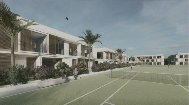 A rendering of the view from the elevated court structure looking east. The proposal to redevelop the Bath & Racquet Club property near U.S. 41 has drawn opposition from residents and the city’s Planning Board. [COURTESY PHOTO]