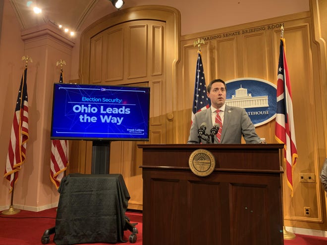 Ohio Secretary of State Frank LaRose provides an update on county boards of elections compliance with a 34-point security directive he issued last summer. The deadline for completing the checklist was Jan. 31. [Rick Rouan/Dispatch]
