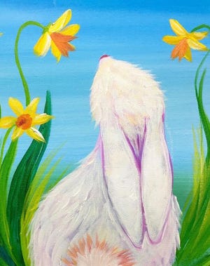 A bunny sniffs spring flowers in this painting. (Submitted photo)