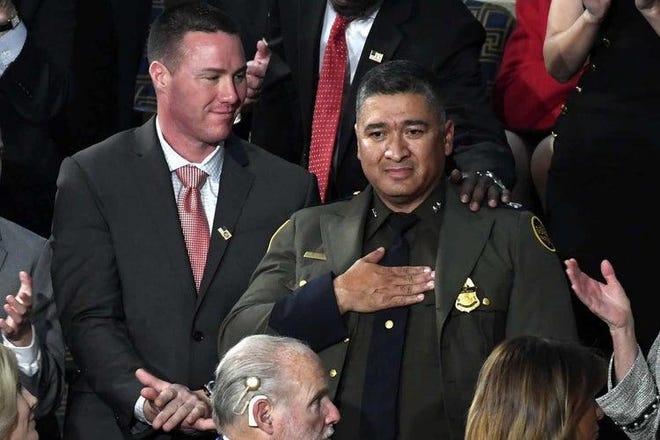 U.S. Border Patrol Deputy Chief Raul Ortiz gestures after being recognized by President Donald Trump at the State of the Union address on Feb. 4, 2020, in the Capitol in Washington.