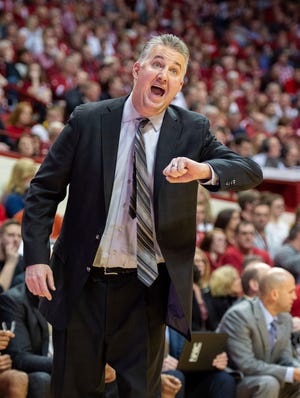 Purdue head coach Matt Painter reacts to the action on the court during the first half of an NCAA college basketball game against Indiana, Saturday, Feb. 8, 2020, in Bloomington, Ind. (AP Photo/Doug McSchooler)