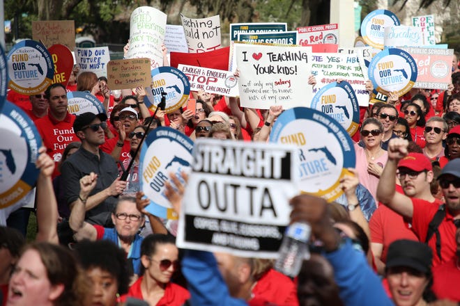 Thousands rallied and marched on the Florida Capitol earlier this session calling for more money for schools and teacher pay. [TORI LYNN SCHNEIDER/TALLAHASSEE DEMOCRAT]
