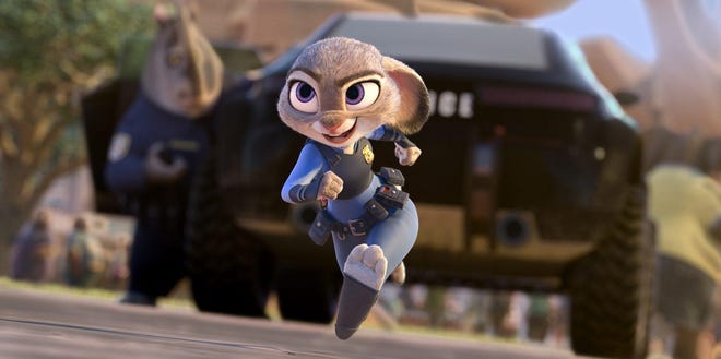 This image released by Disney shows Judy Hopps, voiced by Ginnifer Goodwin, in a scene from the animated film, "Zootopia." [Disney via AP]