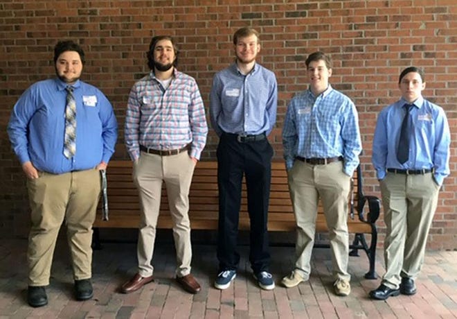 The South Lenoir High School TSA team won two medals at the NCTSA Eastern Regionals in Goldsboro. Members are, from left, Ashton Heath, Luke Yarber, Ashton Williams, Parker White and Billy Hinson. [Contributed photo]