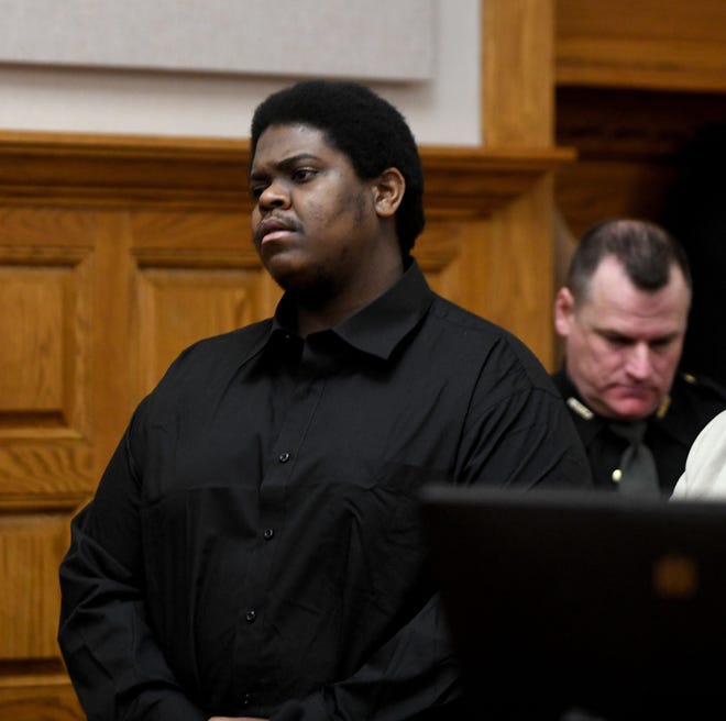 Deny L. King appears in the Stark County Common Pleas courtroom of Judge Natalie Haupt. He’s charged with aggravated murder in the June 27 shooting death of Jason Calhoun. Jurors are deliberating in King’s trial. (CantonRep.com / Julie Vennitti)