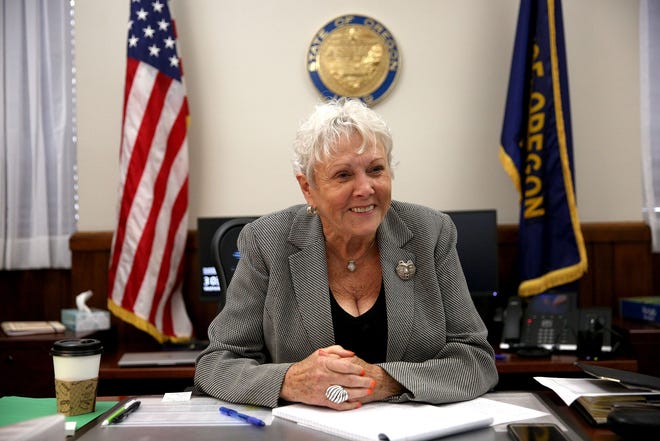 Secretary of State Bev Clarno in her office at the Oregon State Capitol in Salem in April 2019. [The Associated Press]