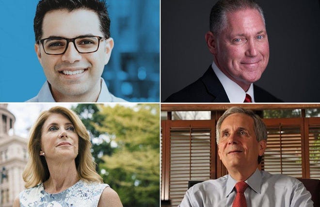 Dr. Pritesh Gandhi (upper left); Nick Moutos (upper right); Wendy Davis (lower left); and Rep. Lloyd Doggett (lower right) receive Statesman endorsements in their party primaries.