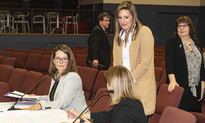 Whitehall-Coplay School District guidance counselor Jennifer Senavaitis testifies during a hearing in Washington Crossing United Methodist Church, explaining her call to action after a 7th-grade student in her district died by suicide in 2012. [MARION CALLAHAN / STAFF PHOTOJOURNALIST]