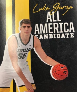 The University of Iowa sports information department is busy promoting Luka Garza for the all-America team, including this spiral-bound notebook that is being given to reporters. [Photo submitted]