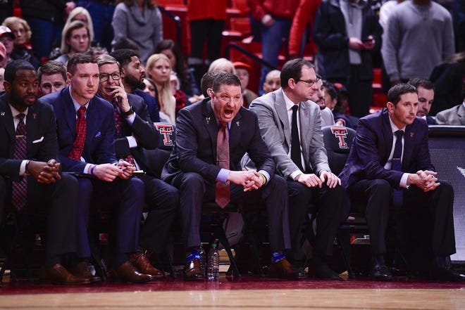 Texas Tech head coach Chris Beard reacts to a play from the bench during a Big 12 Conference game Monday against TCU at United Supermarkets Arena. The No. 24 Red Raiders have won their last three games going into a 1 p.m. Saturday road contest against Oklahoma State. [Justin Rex/A-J Media]