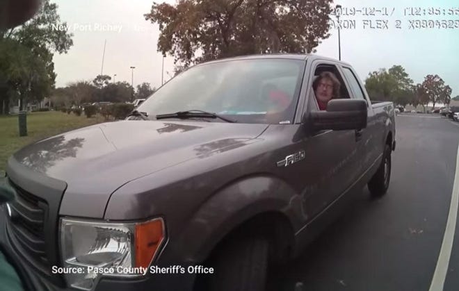 A screen capture of the Pasco County Sheriff’s Office bodycam video of a confrontation between a school resource officer and a student. [ PASCO COUNTY SHERIFF’S OFFICE ]