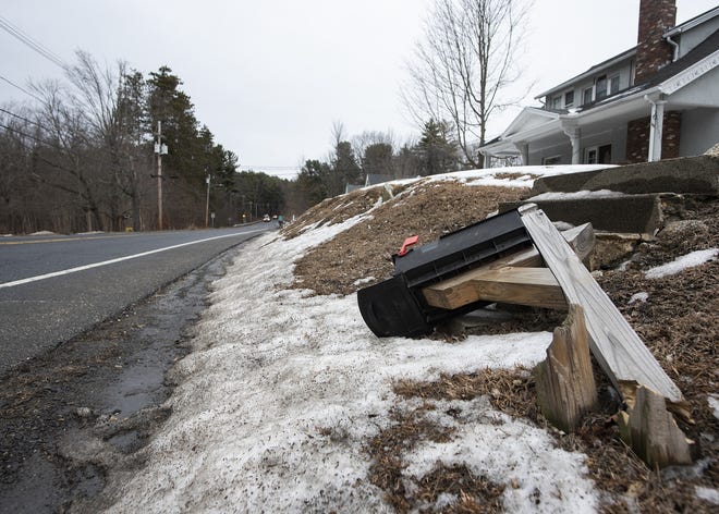 A destroyed mailbox seen in Boylston on January 10, 2020. [T&G Staff/Ashley Green]