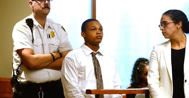 Naiquan Hamilton was convicted Feb. 12 of four counts of motor vehicle homicide by negligent operation in the May 19, 2018 crash that claimed the lives of his Stoughton High School classmates, David Bell, Christopher Desir, Eryck Sarblah and Nicholas Joyce. [Marc Vasconcellos/The Enterprise]