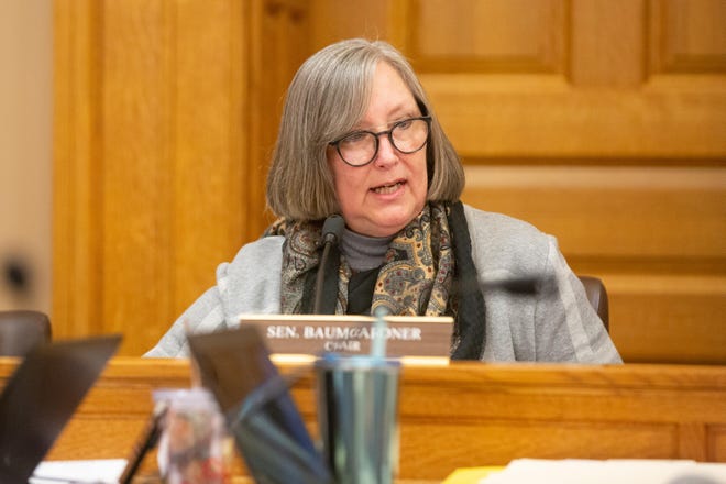 Sen. Molly Baumgardner, R-Louisburg, says a change in law would allow students who pass in and out of public schools to have access to ACT tests at no additional cost to the state. [Evert Nelson/The Capital-Journal]