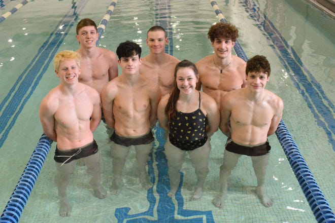 Rerepsenting Dover at the state swimming meet are FRONT Will McCrate (left), Blake Sexton, Reagan Durbin and Blaze Burris. BACK Ty Wilson, Lucas Lane and Peyton Burris. Photo courtney of Brenda Wherley