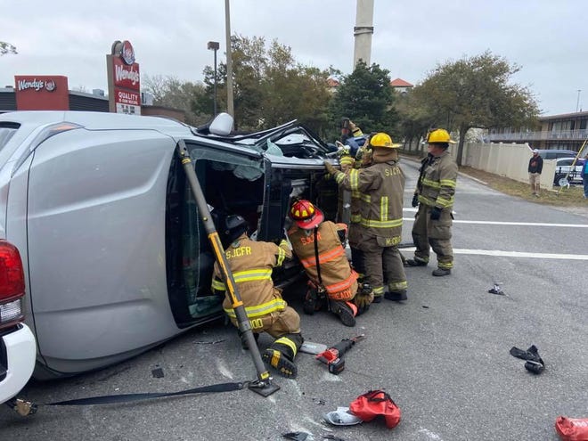 Fire Rescue personnel work the scene of a wreck Thursday on State Road 16. [Contributed]
