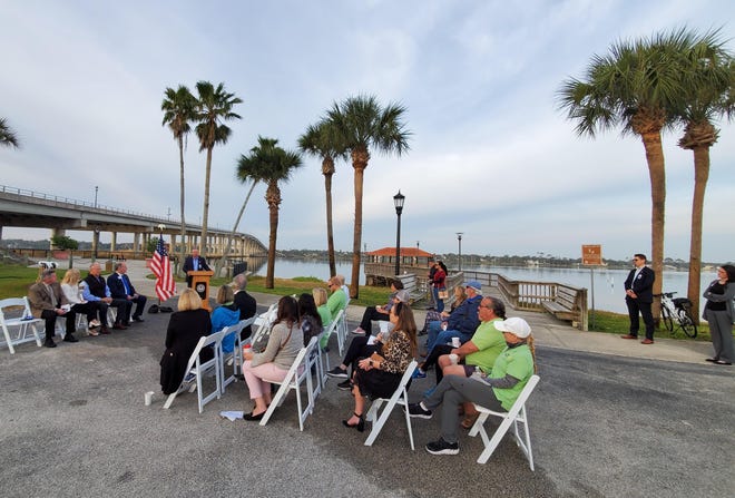 Rotarians, city officials and residents attend the groundbreaking ceremony for the Downtown Fit Loop in Ormond Beach Feb. 5. (Photo provided)