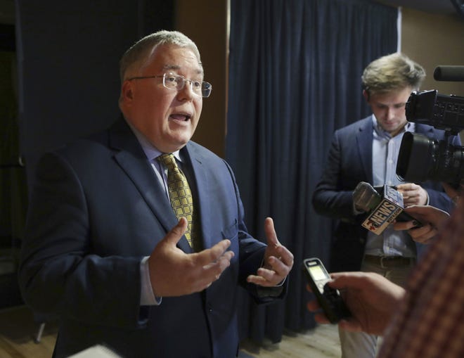 West Virginia Attorney General Patrick Morrisey says the $22 billion in cash being offered by distributors AmerisourceBergen, Cardinal Health and McKesson plus drugmaker Johnson & Johnson "is way too low." [AP File Photo]